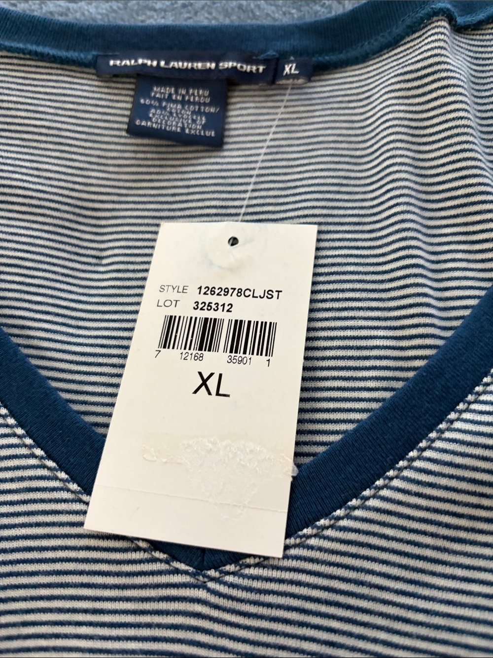 Ralph Lauren Blue and White Striped V-Neck Sweater - Picture 2 of 6
